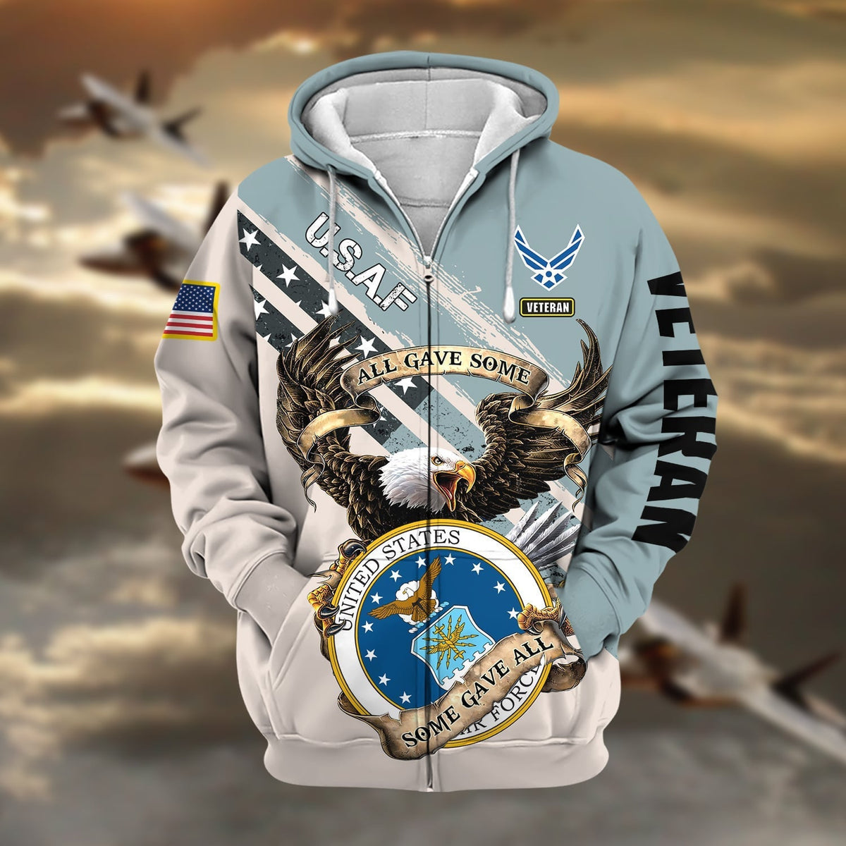 BJ Premium Proudly Served Multiservice US Veteran Zip Hoodie