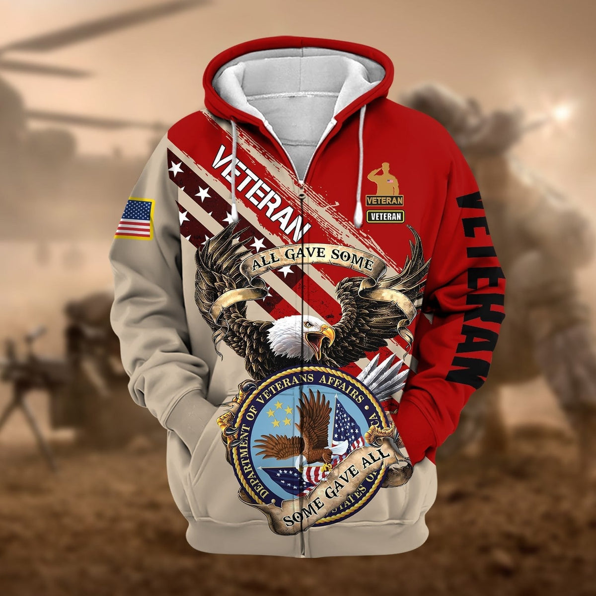 BJ Premium Proudly Served Multiservice US Veteran Zip Hoodie