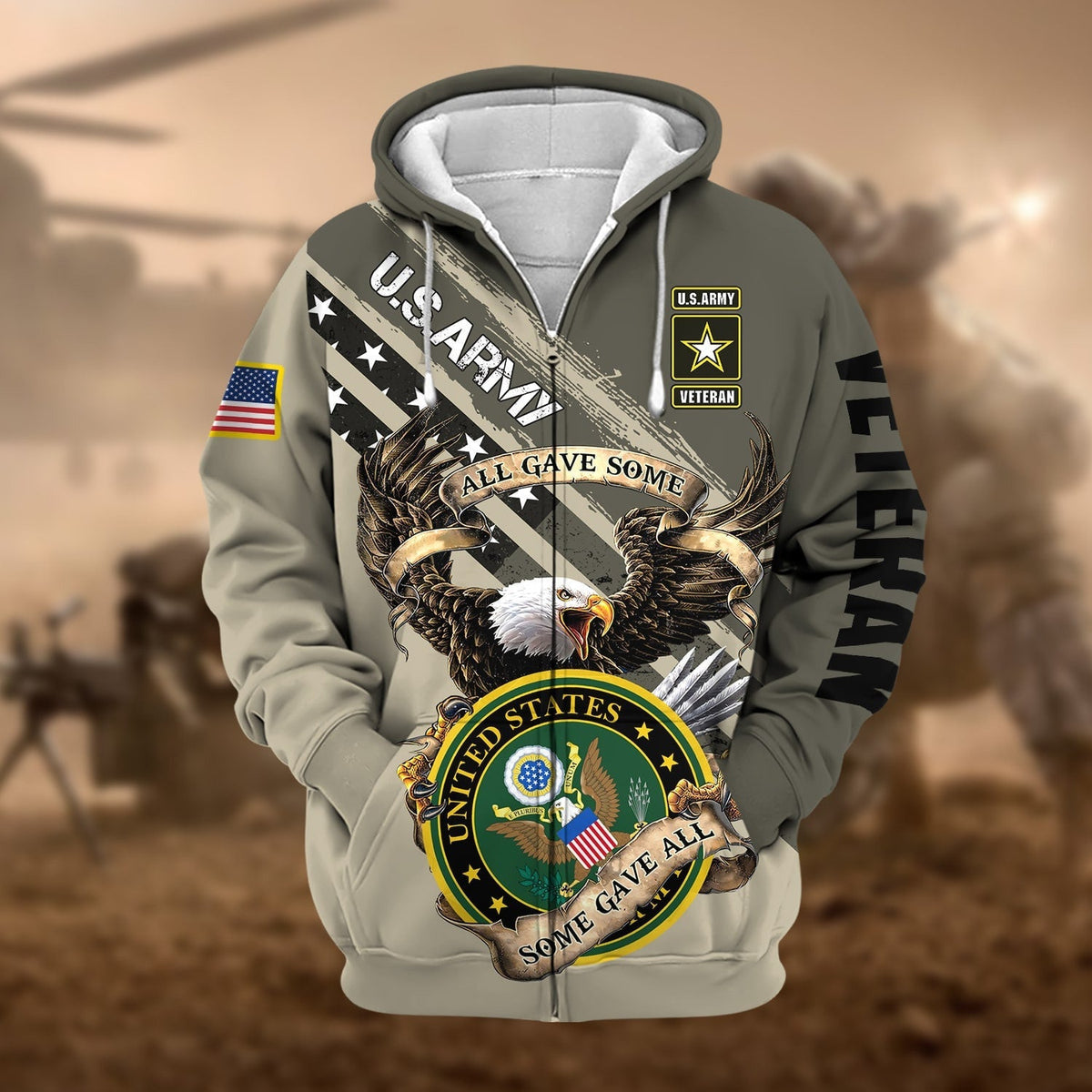 BJ Premium Proudly Served Multiservice US Veteran Zip Hoodie