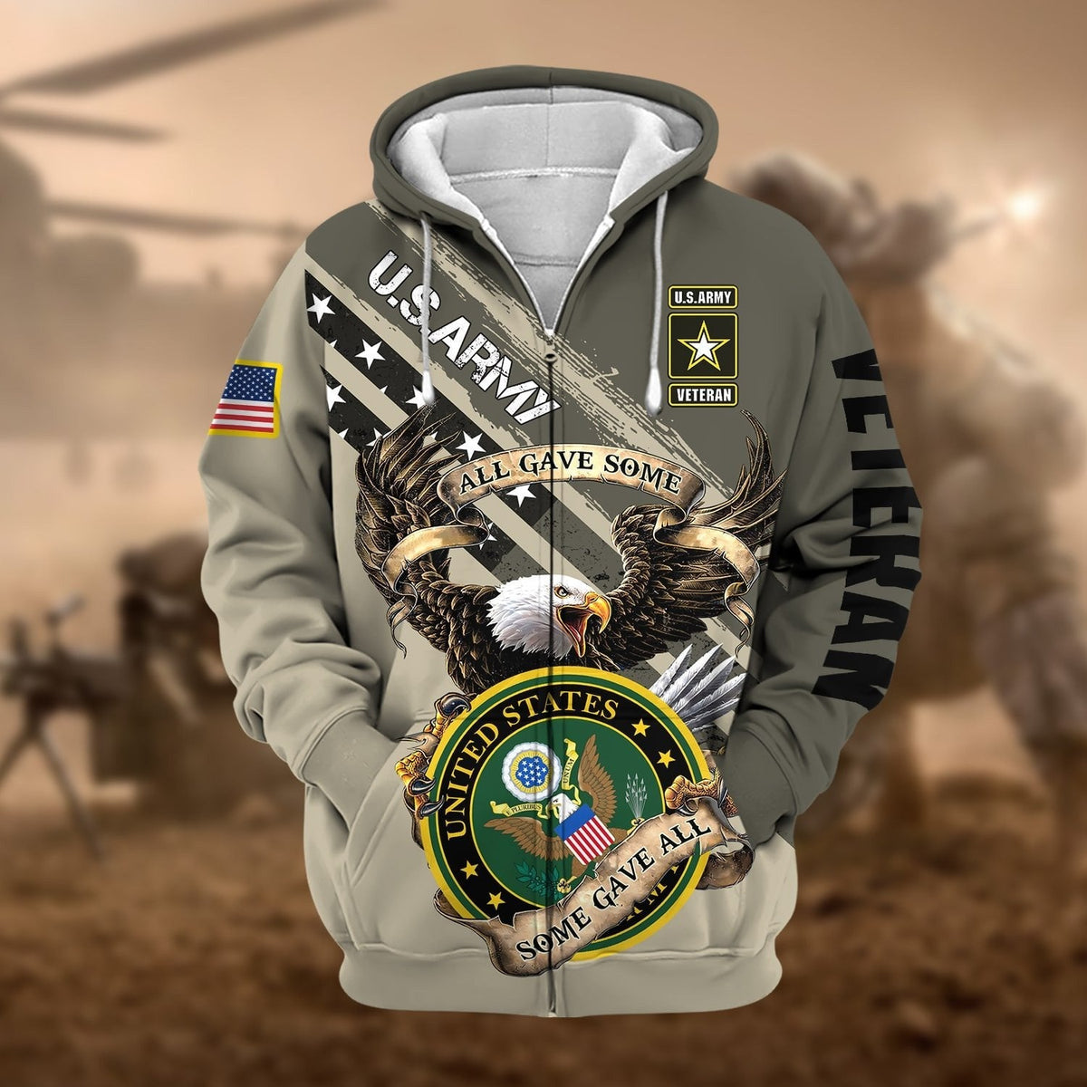 BJ Premium Proudly Served Multiservice US Veteran Zip Hoodie