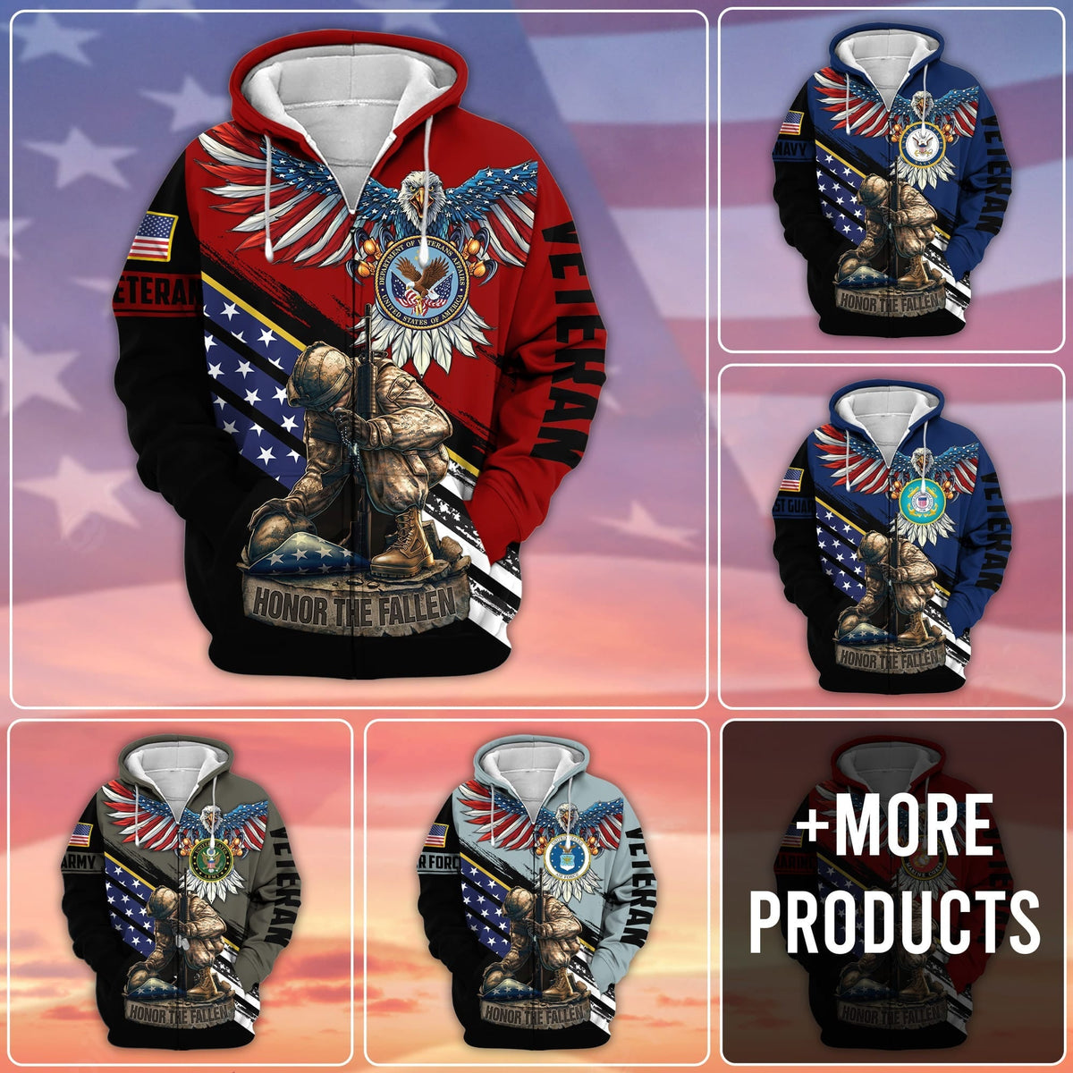 BJ Premium Honor The Fallen US Veteran Zip Hoodie