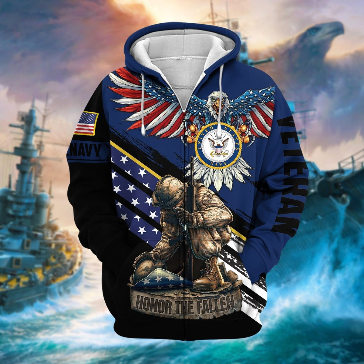 BJ Premium Honor The Fallen US Veteran Zip Hoodie