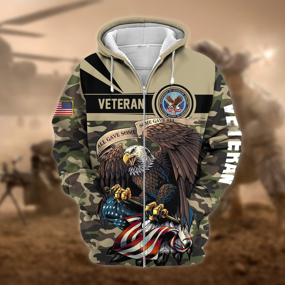 BJ Premium Camo Soldiers Multiservice US Veteran Zip Hoodie