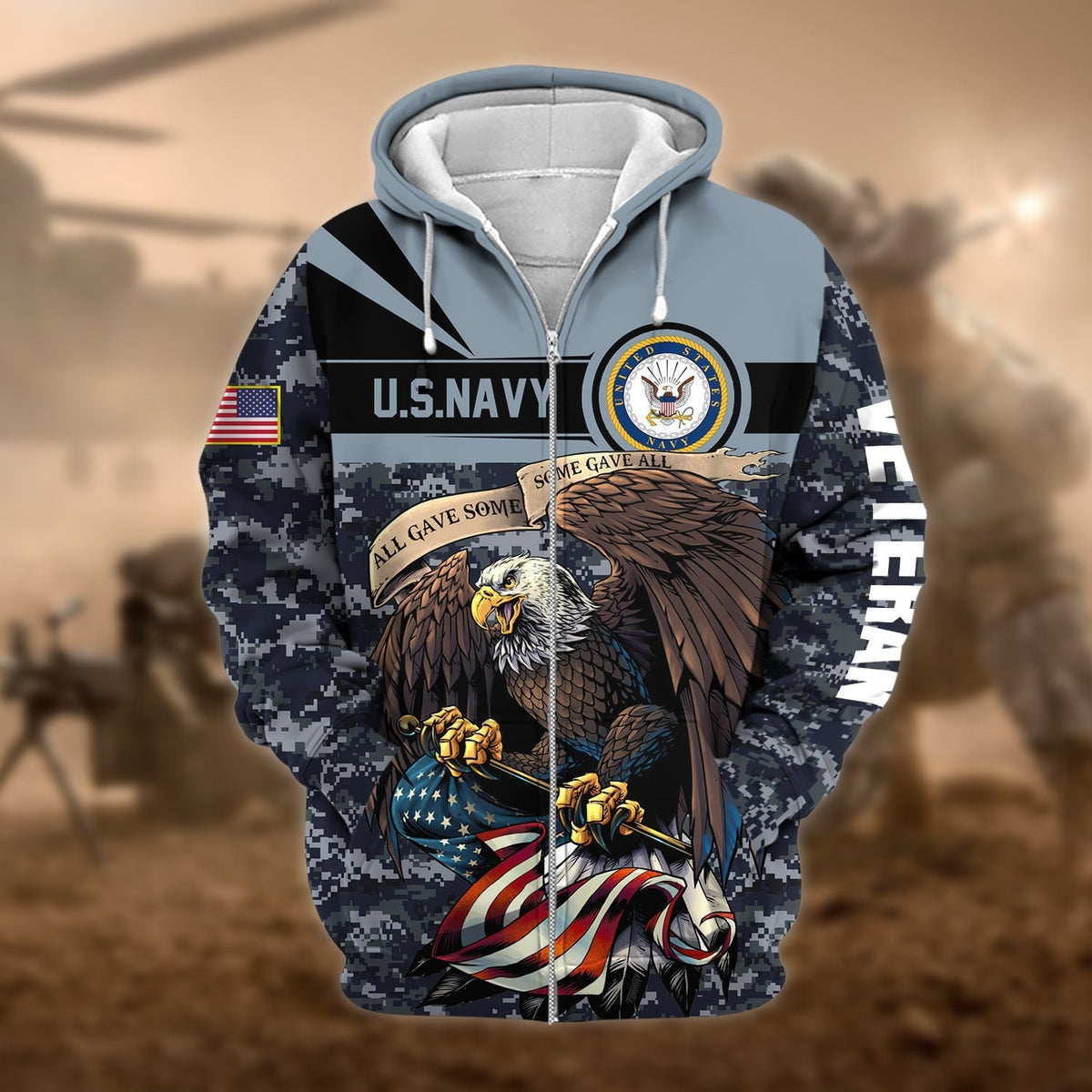 BJ Premium Camo Soldiers Multiservice US Veteran Zip Hoodie