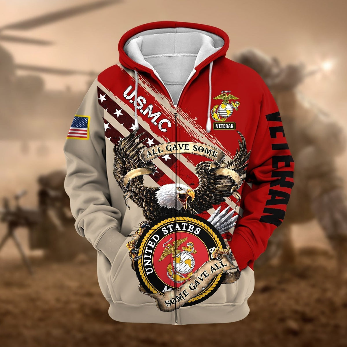 BJ Premium Proudly Served Multiservice US Veteran Zip Hoodie