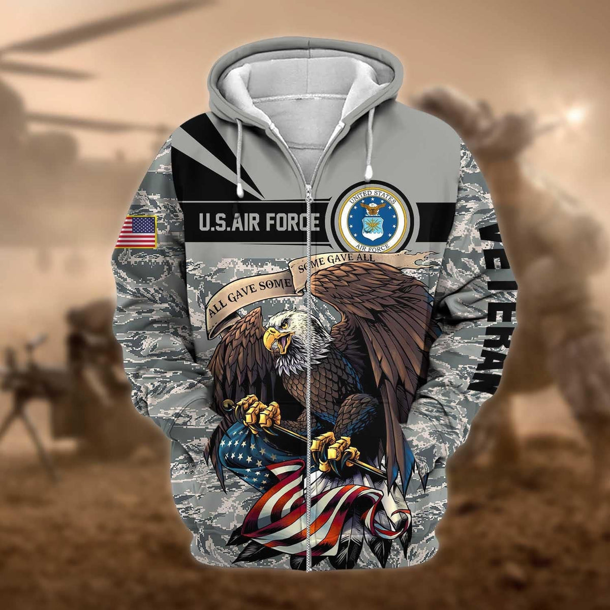BJ Premium Camo Soldiers Multiservice US Veteran Zip Hoodie