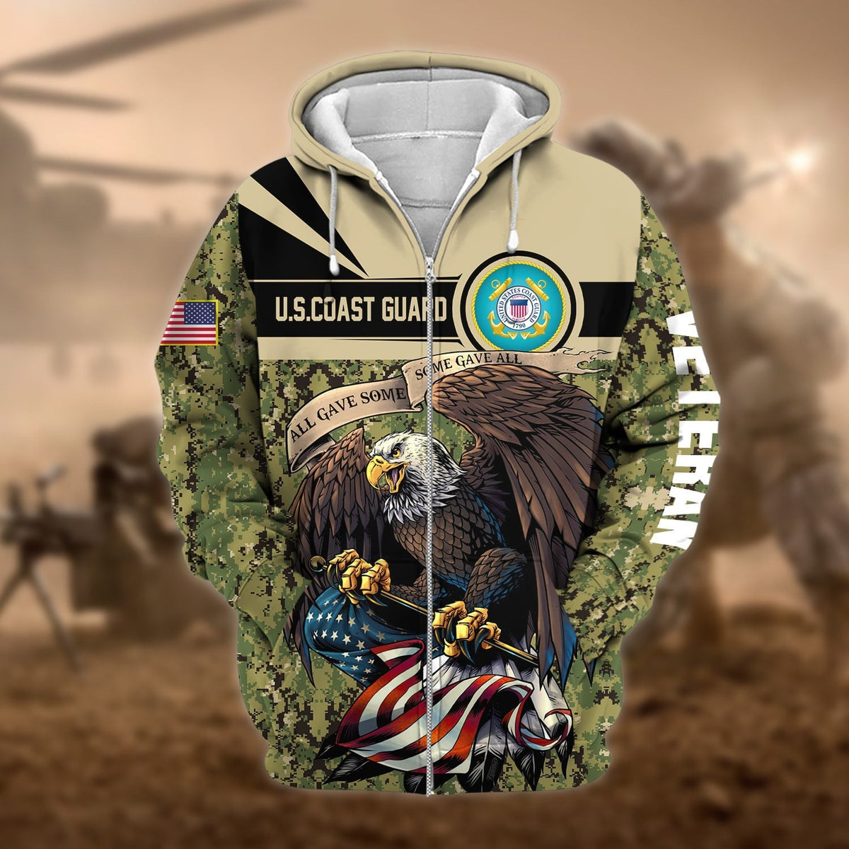 BJ Premium Camo Soldiers Multiservice US Veteran Zip Hoodie