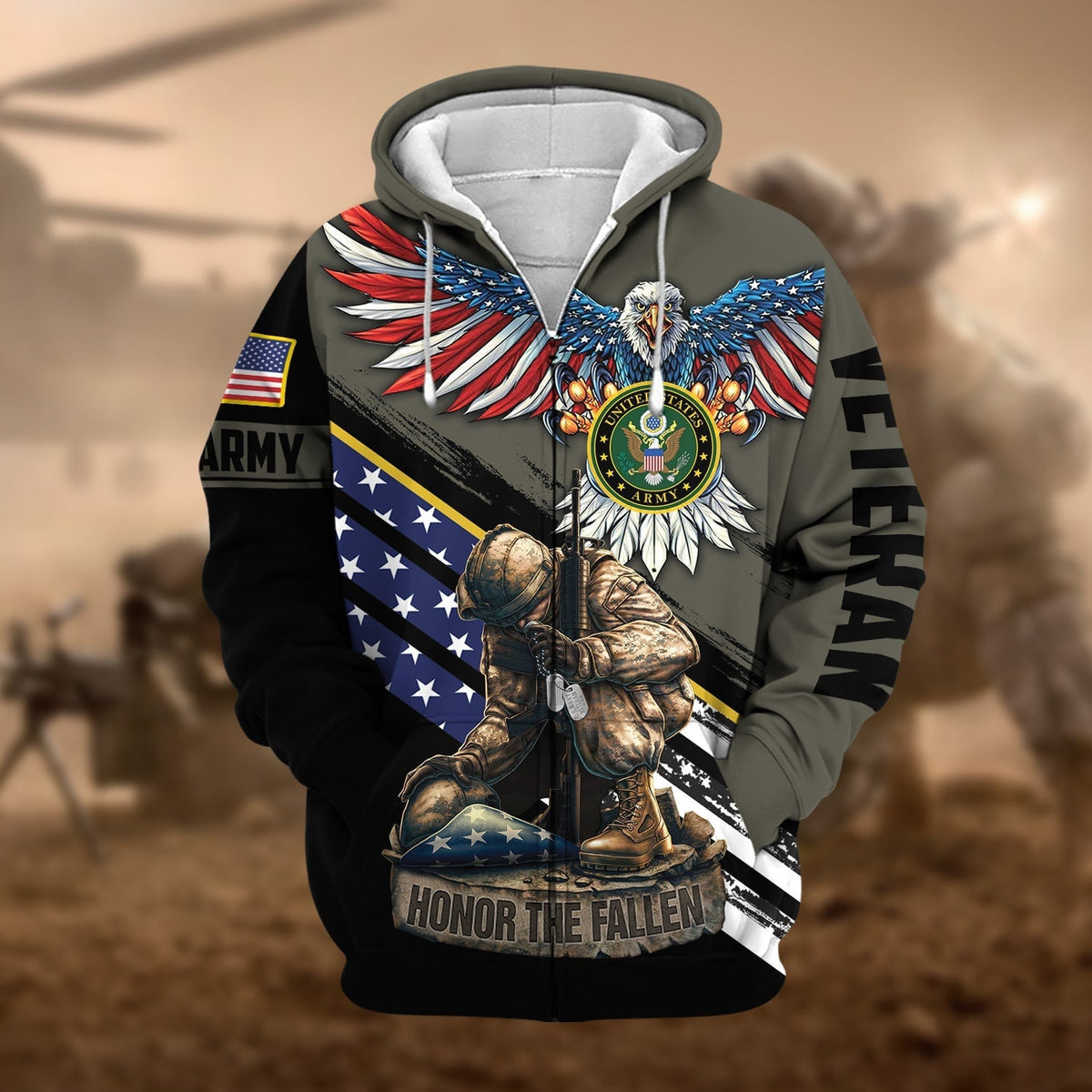BJ Premium Honor The Fallen US Veteran Zip Hoodie