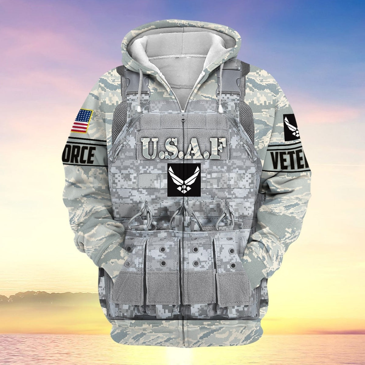 BJ Unique Camo Soldiers Multiservice US Veteran Zip Hoodie