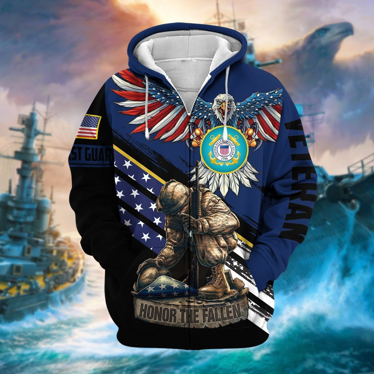 BJ Premium Honor The Fallen US Veteran Zip Hoodie