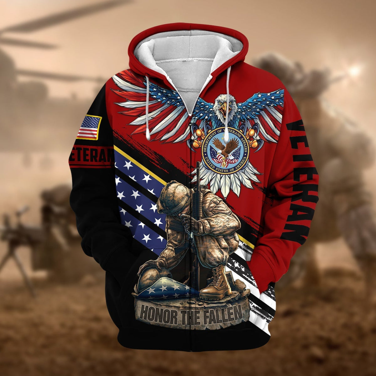 BJ Premium Honor The Fallen US Veteran Zip Hoodie