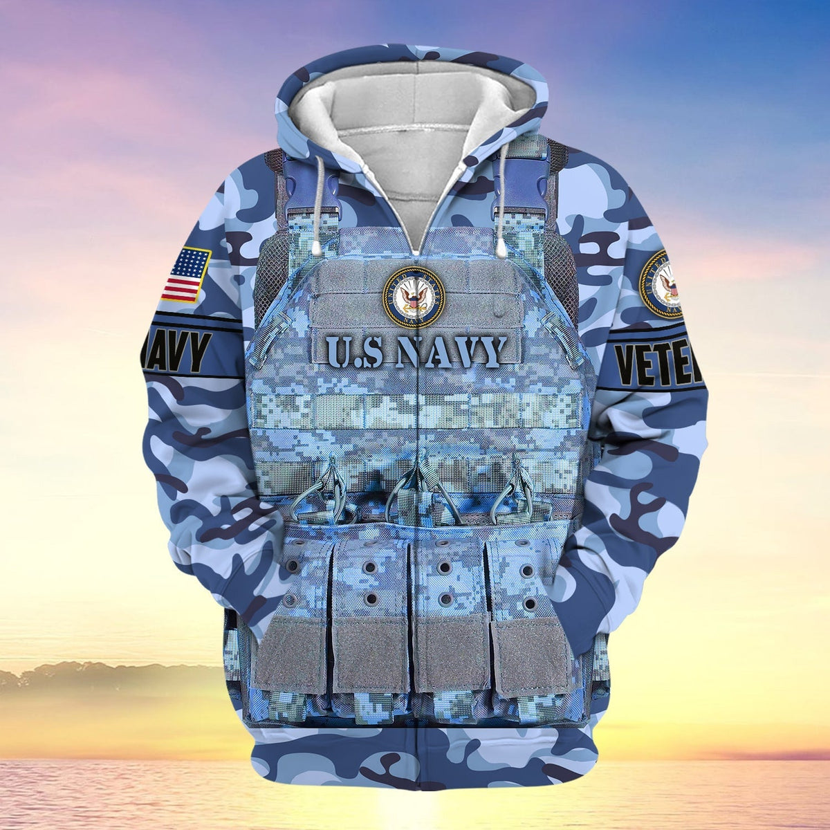 BJ Unique Camo Soldiers Multiservice US Veteran Zip Hoodie