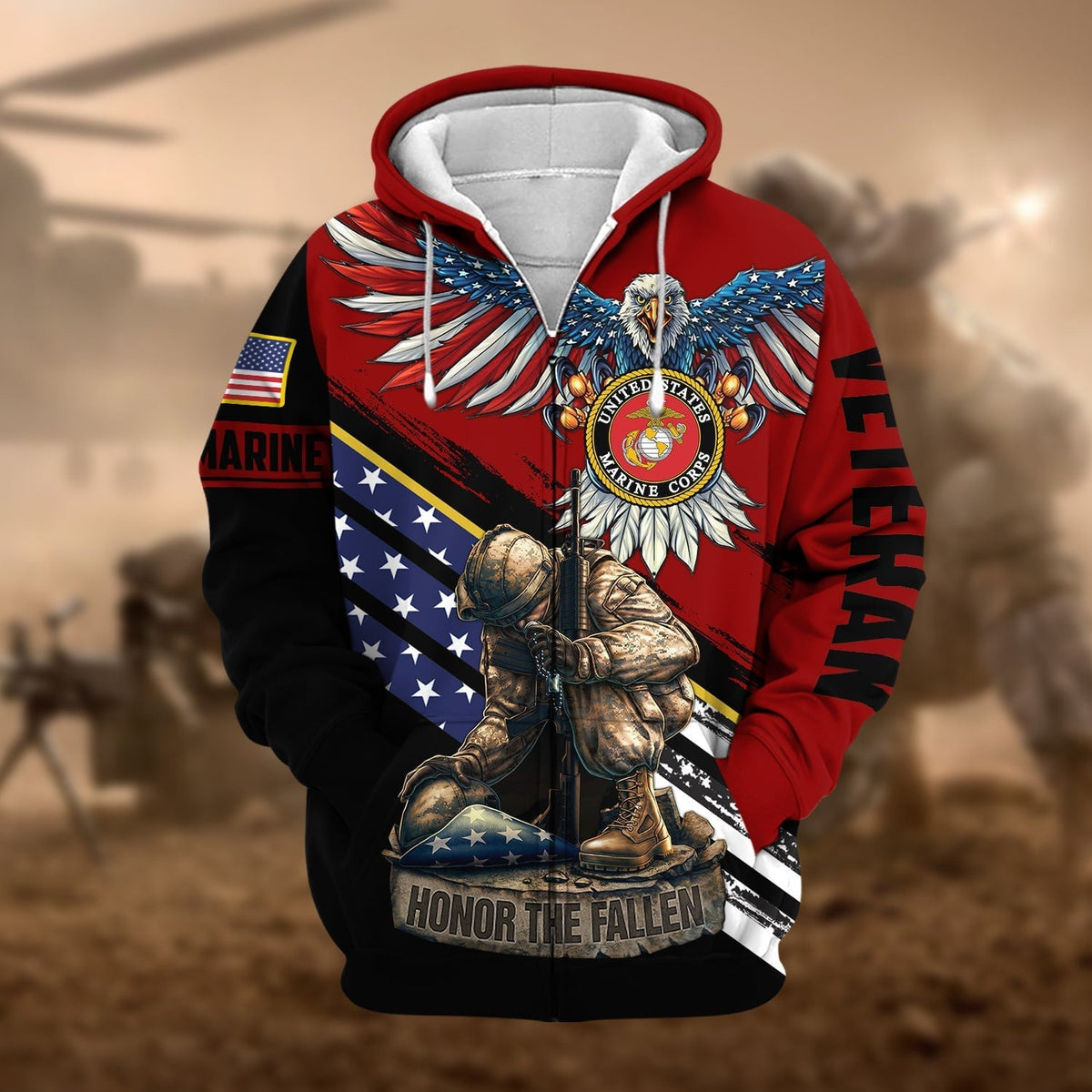 BJ Premium Honor The Fallen US Veteran Zip Hoodie