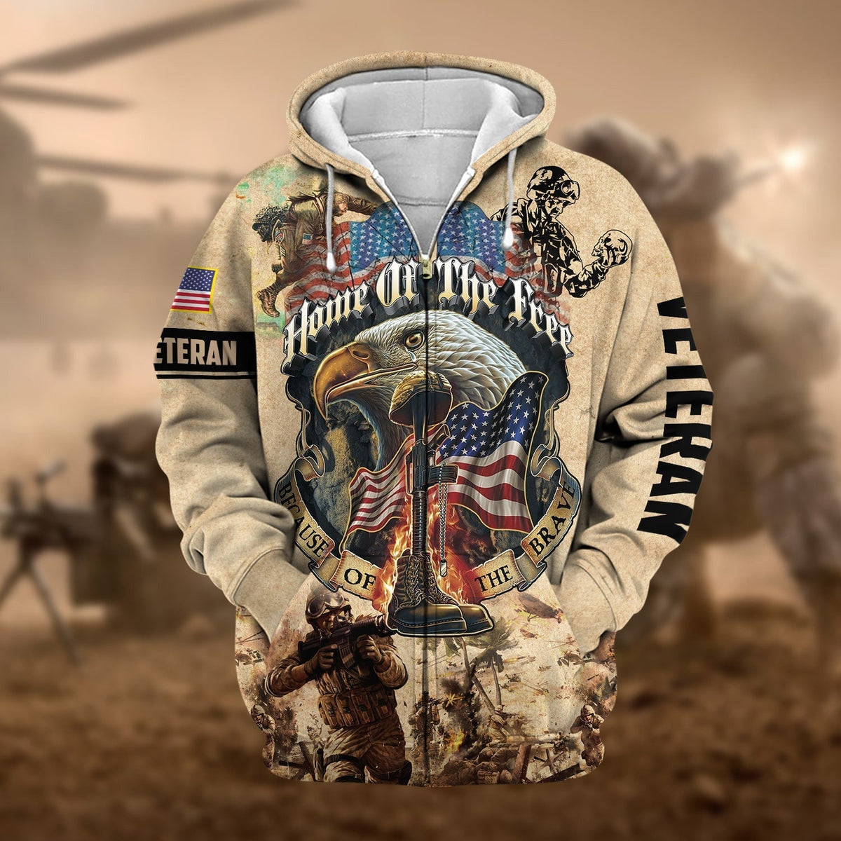 BJ Premium Home Of The Free US Veteran Zip Hoodie