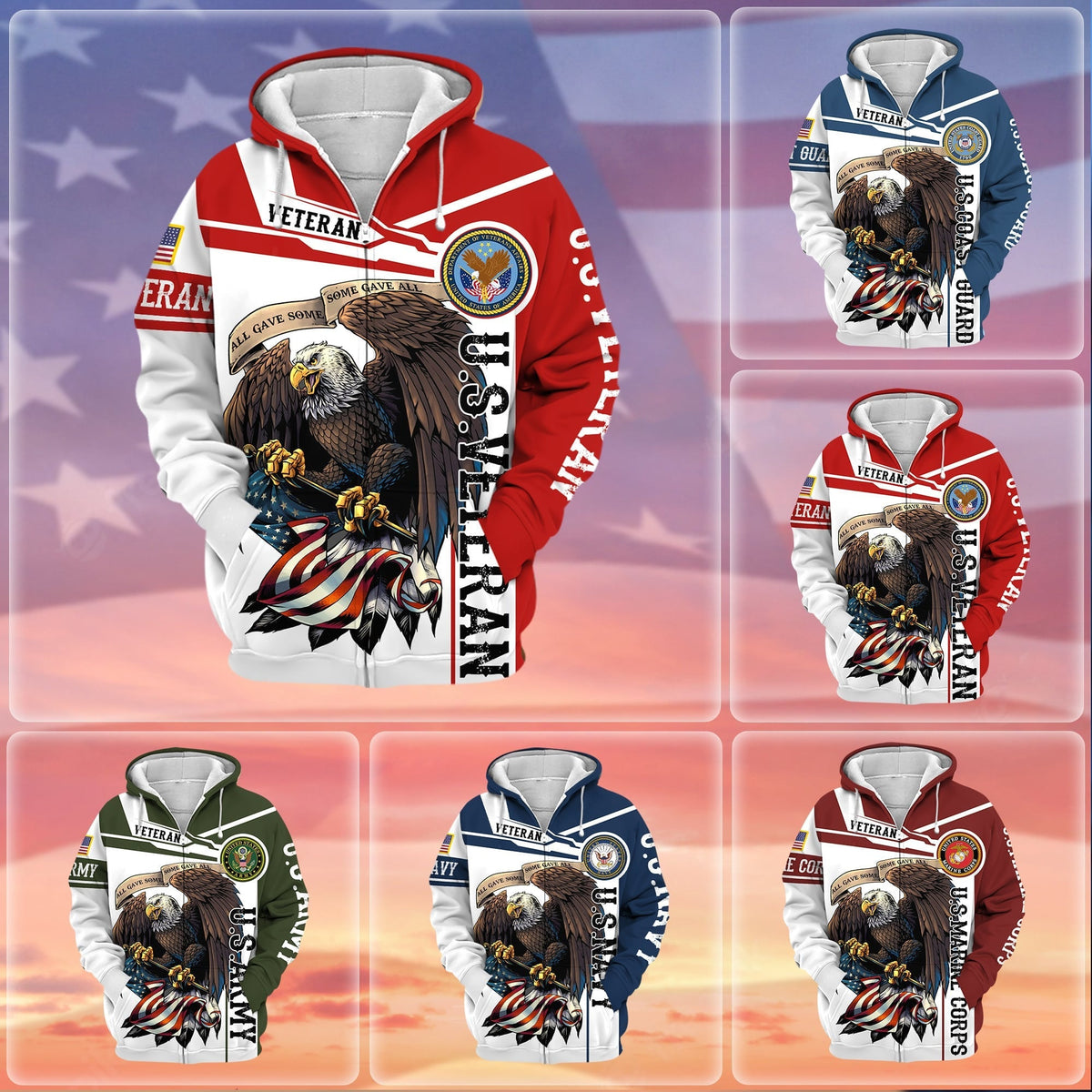 BJ Premium Honoring All Who Served US Veteran Zip Hoodie