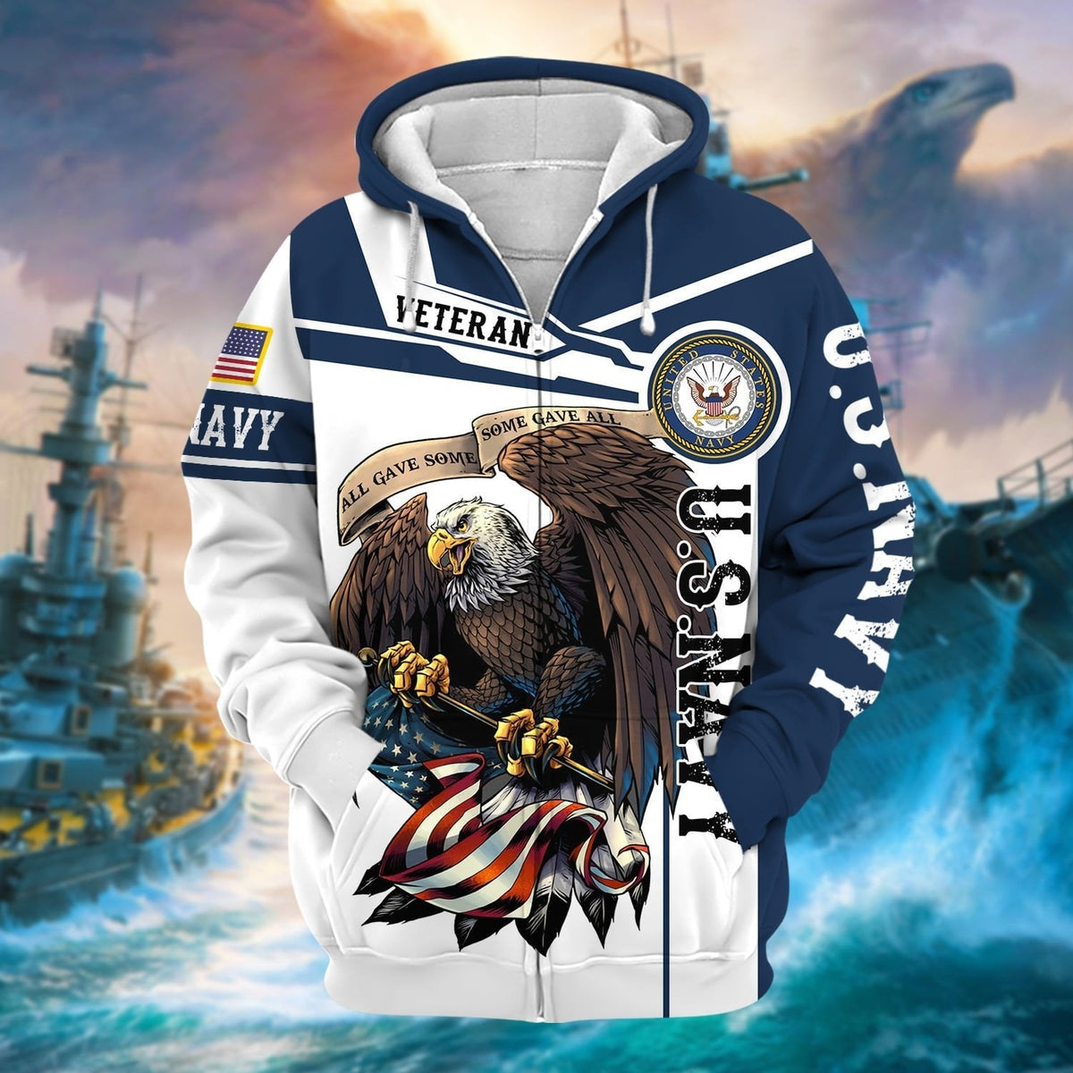 BJ Premium Honoring All Who Served US Veteran Zip Hoodie