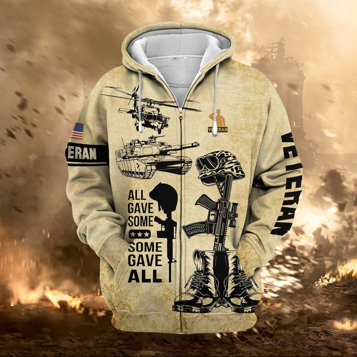 BJ Premium All Gave Some US Veteran Zip Hoodie