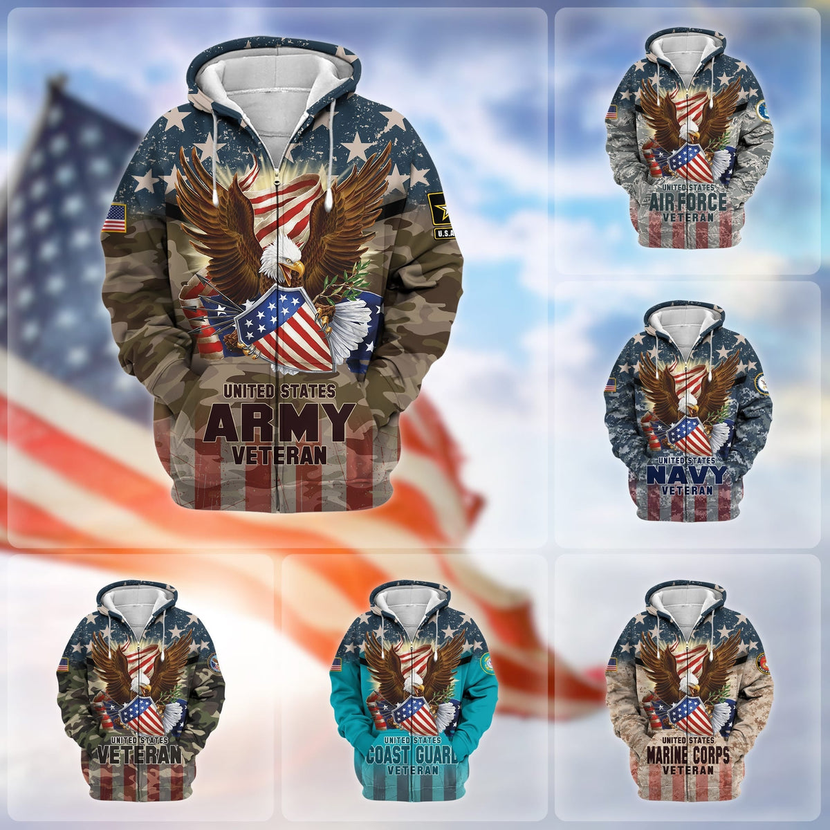 BJ Premium Eagle US Veteran Zip Hoodie