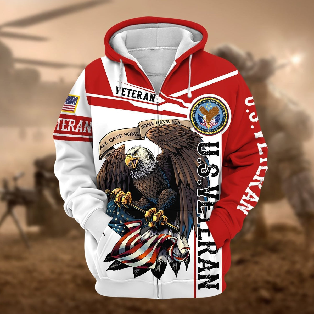 BJ Premium Honoring All Who Served US Veteran Zip Hoodie