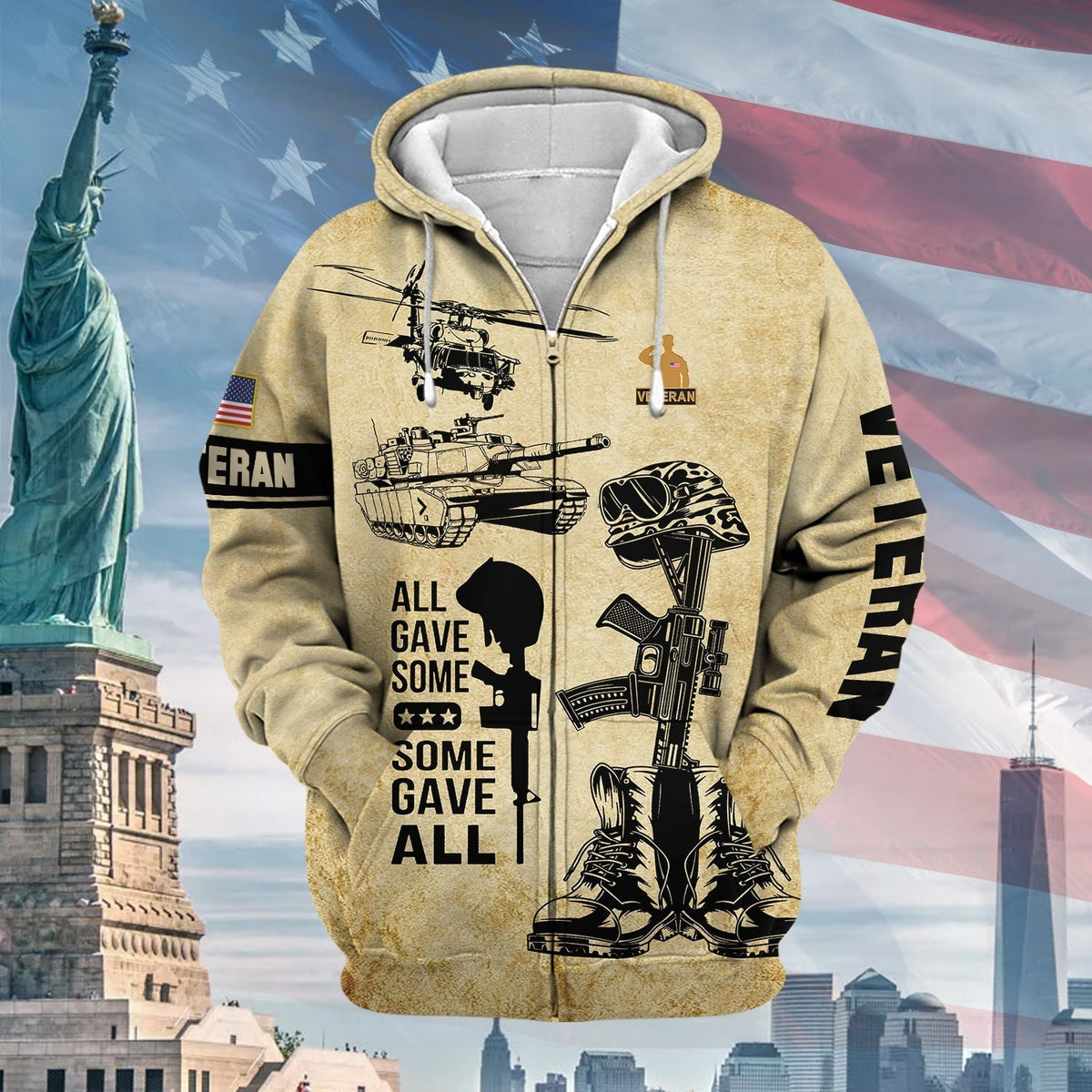 BJ Premium All Gave Some US Veteran Zip Hoodie