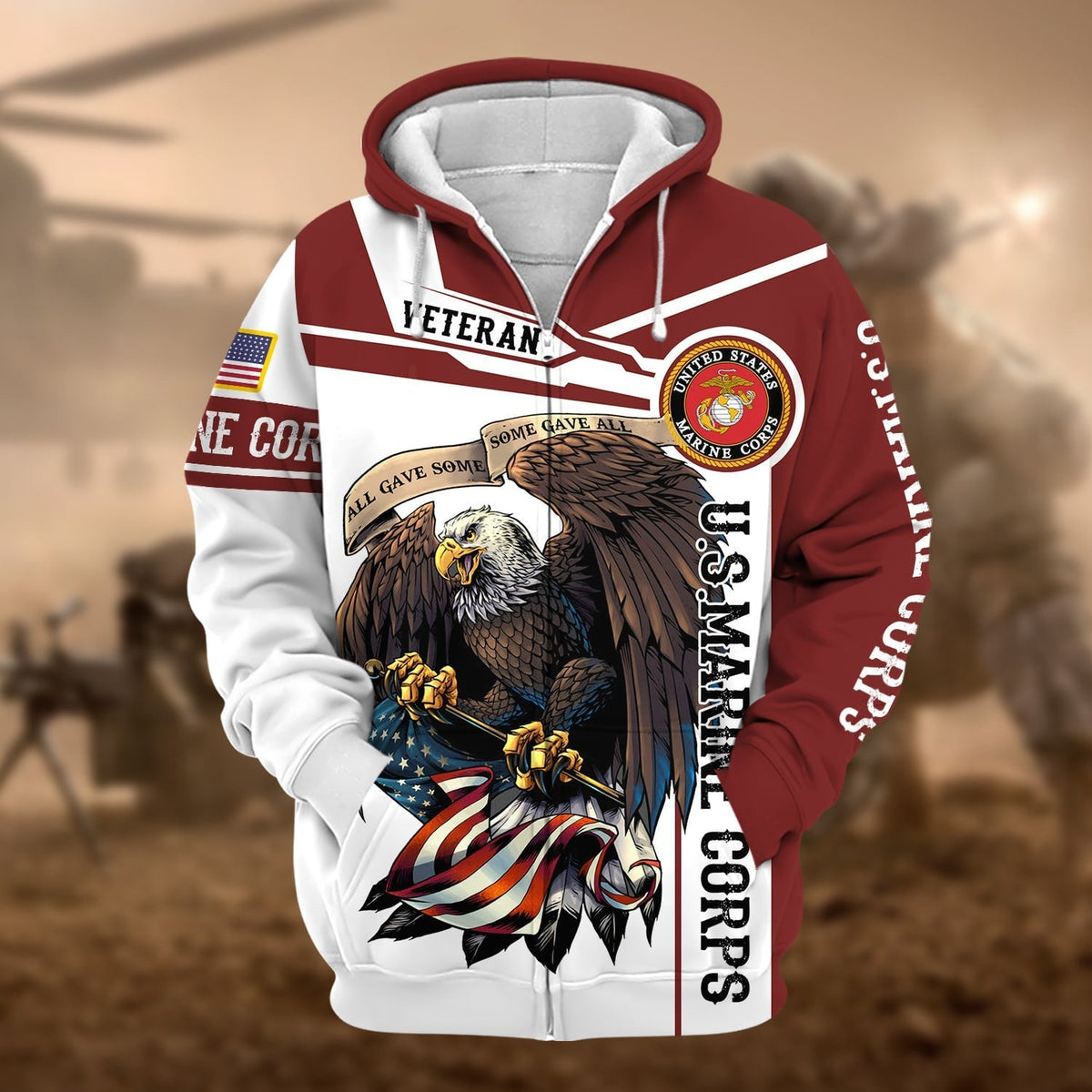 BJ Premium Honoring All Who Served US Veteran Zip Hoodie