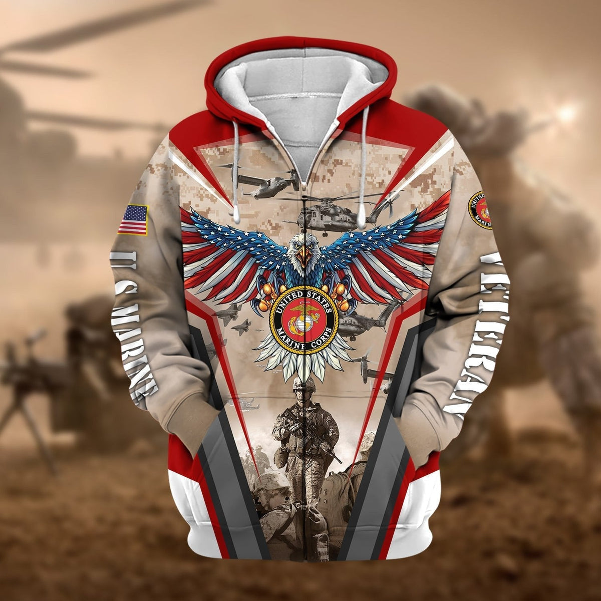 BJ Unique Proudly Served US Veteran Zip Hoodie