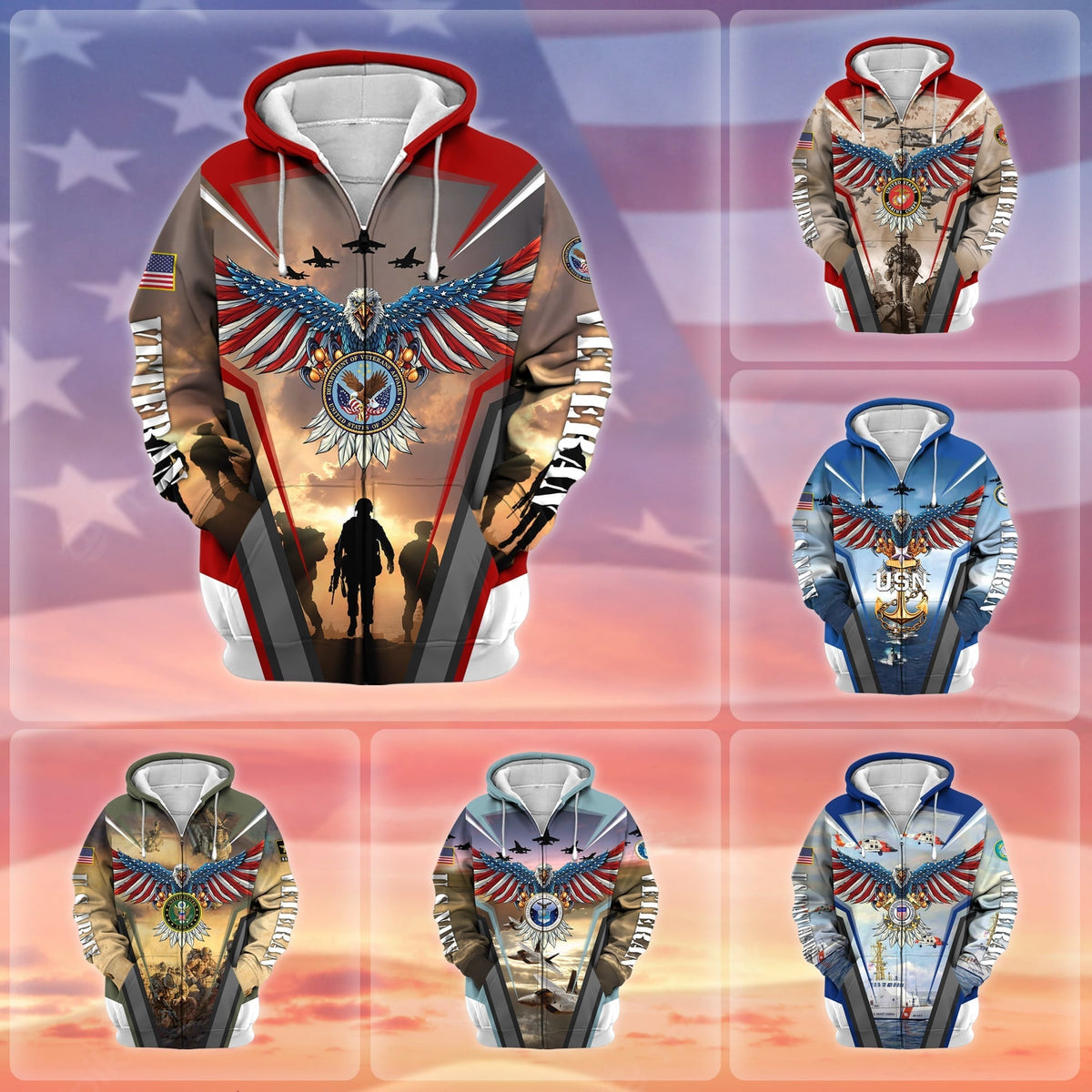 BJ Unique Proudly Served US Veteran Zip Hoodie