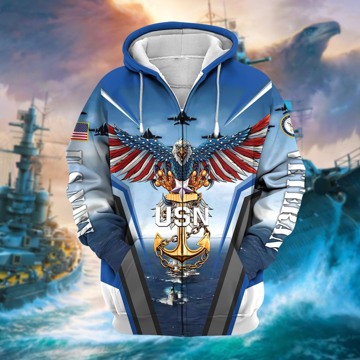 BJ Unique Proudly Served US Veteran Zip Hoodie