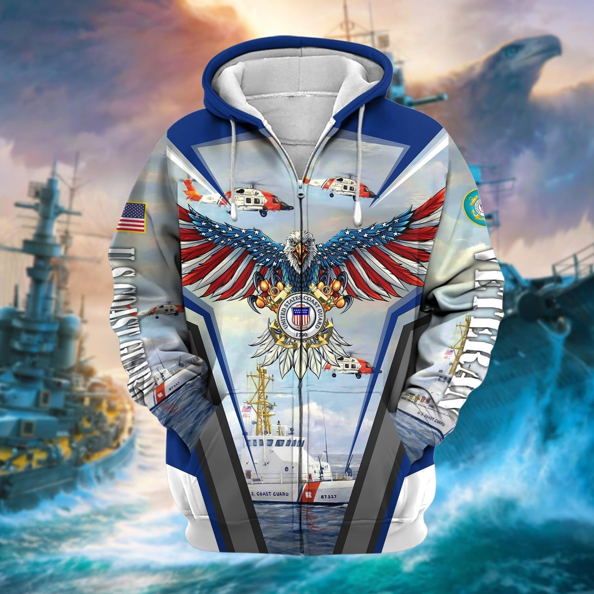 BJ Unique Proudly Served US Veteran Zip Hoodie