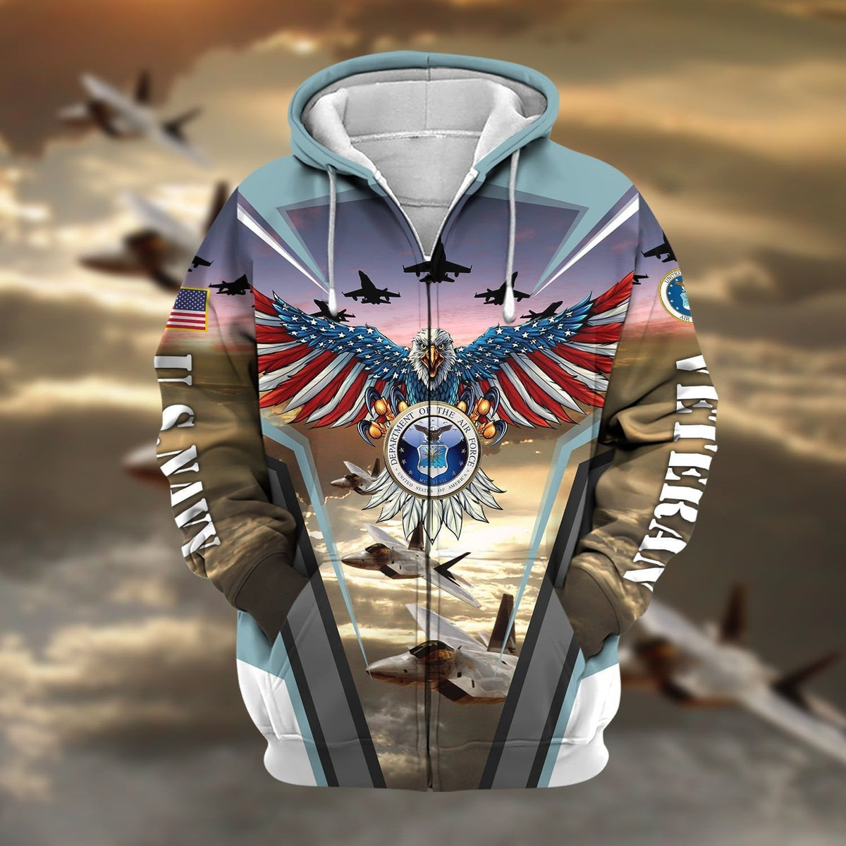 BJ Unique Proudly Served US Veteran Zip Hoodie