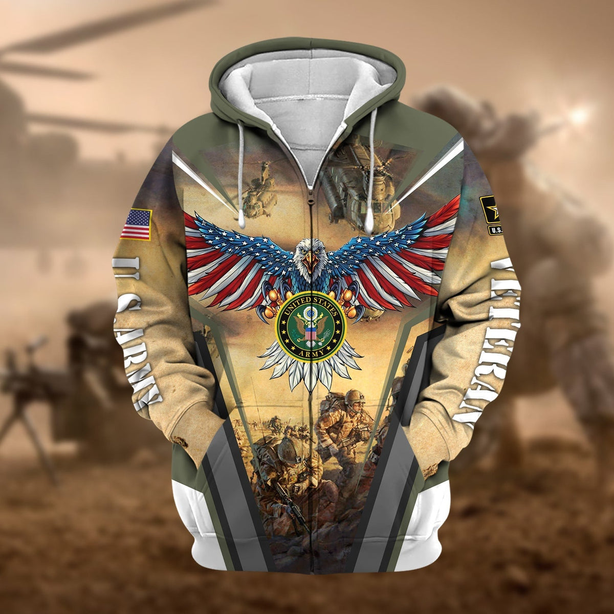 BJ Unique Proudly Served US Veteran Zip Hoodie