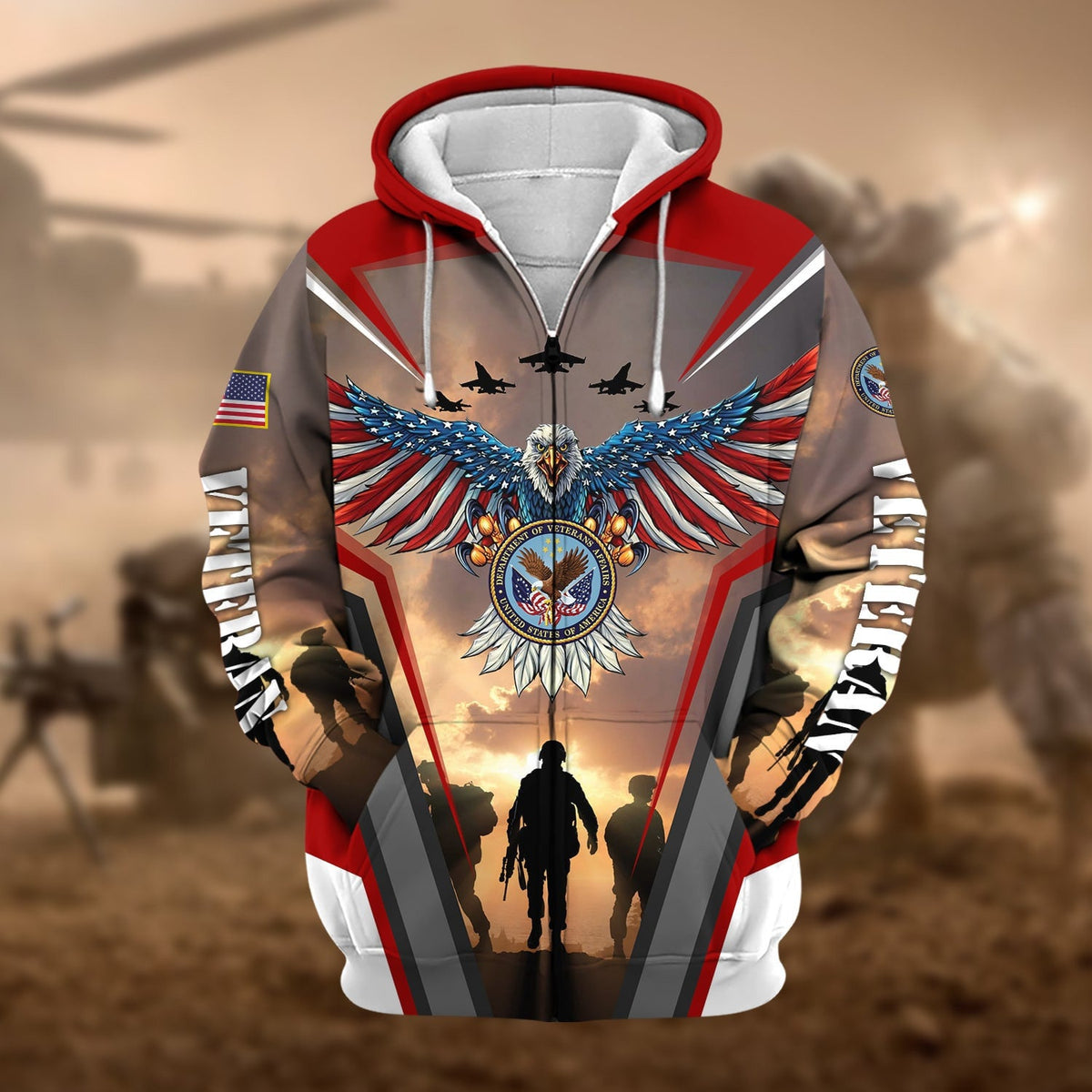 BJ Unique Proudly Served US Veteran Zip Hoodie