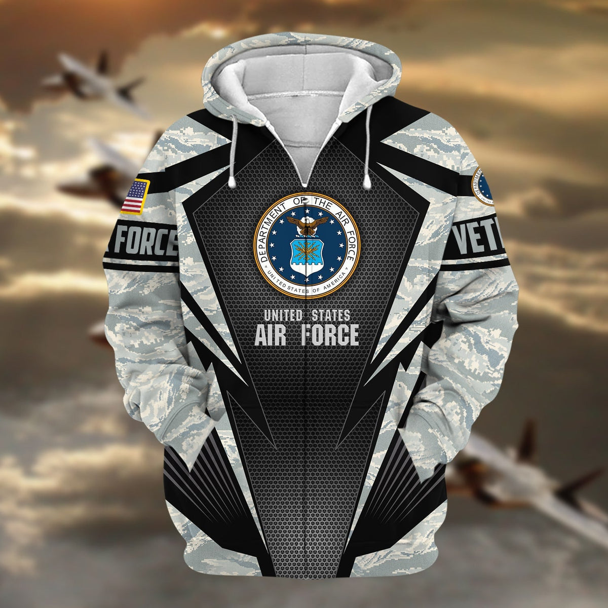 BJ Unique Camo Soldiers Multiservice US Veteran Zip Hoodie