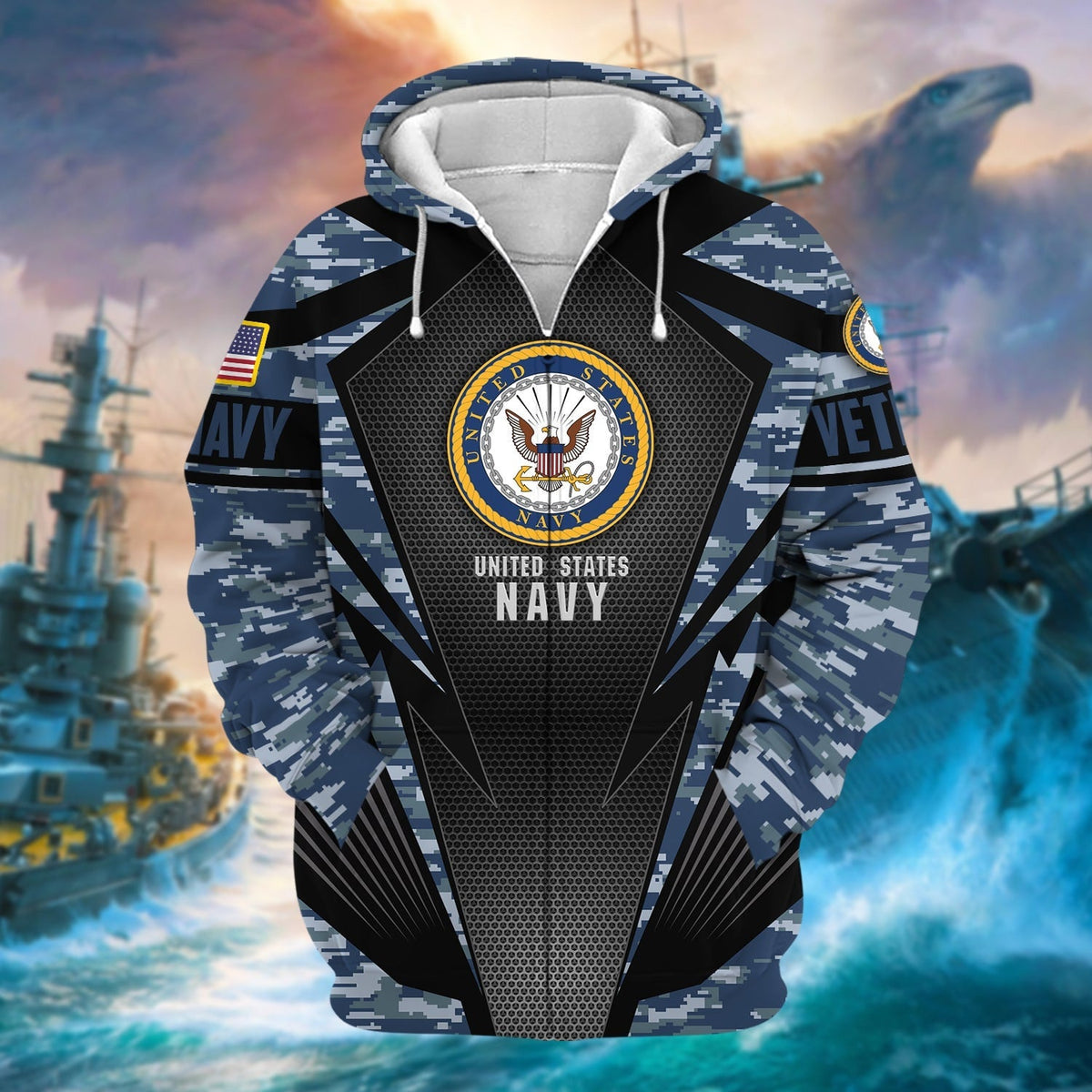 BJ Unique Camo Soldiers Multiservice US Veteran Zip Hoodie