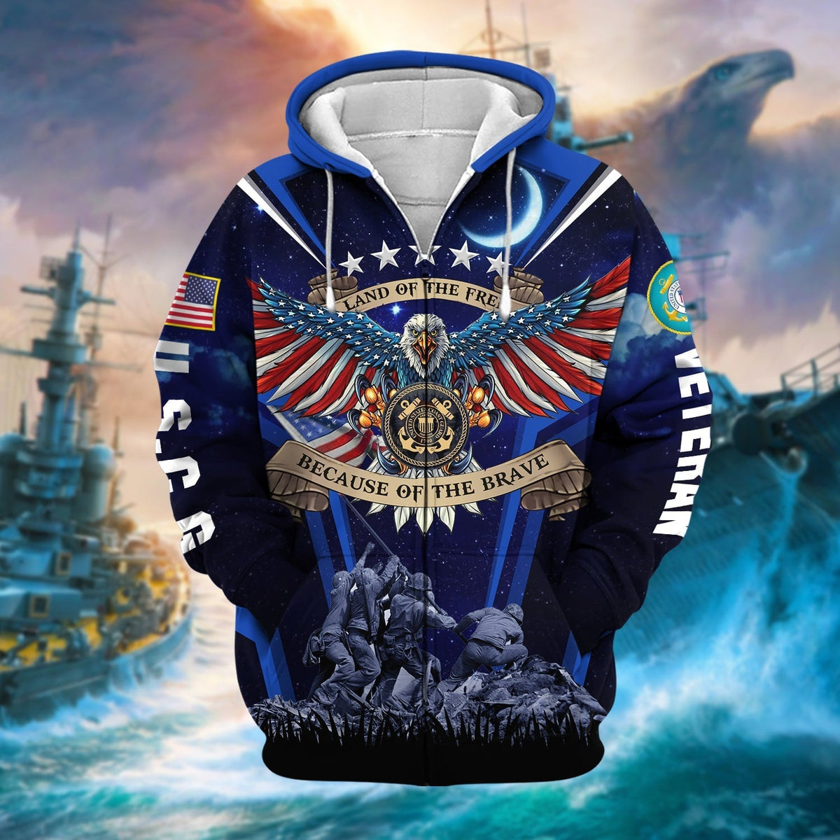 BJ Premium Land Of The Free US Veteran Zip Hoodie