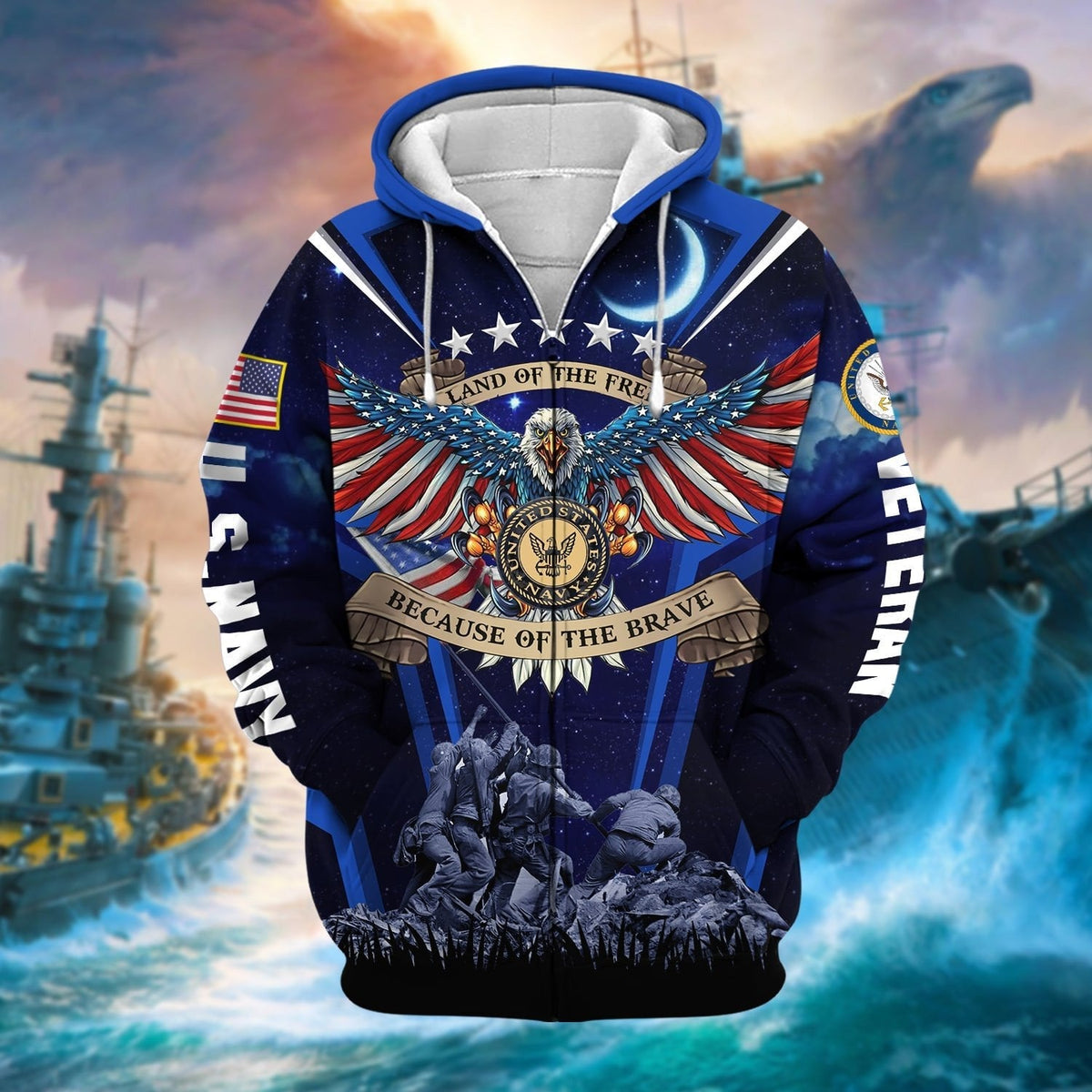 BJ Premium Land Of The Free US Veteran Zip Hoodie