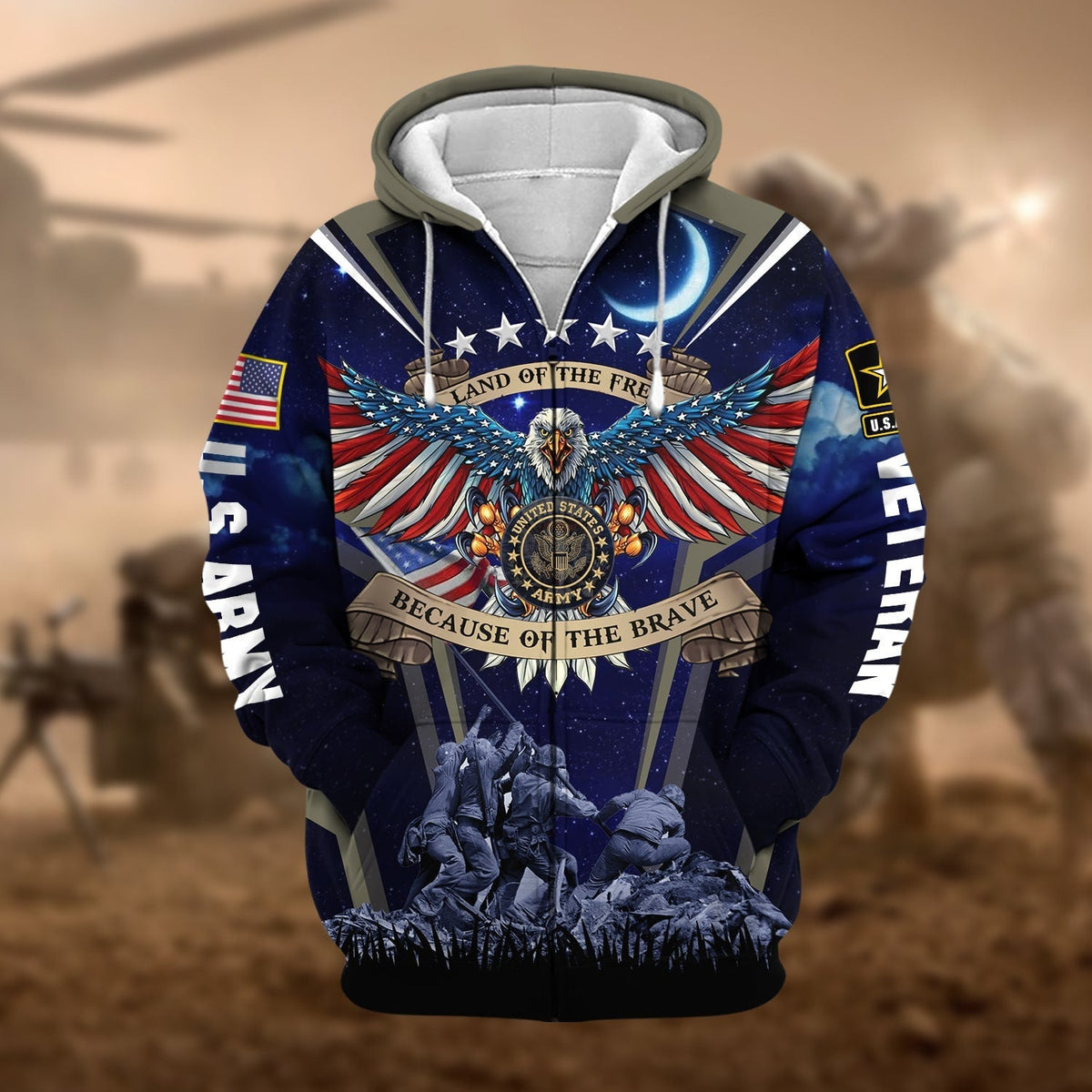 BJ Premium Land Of The Free US Veteran Zip Hoodie