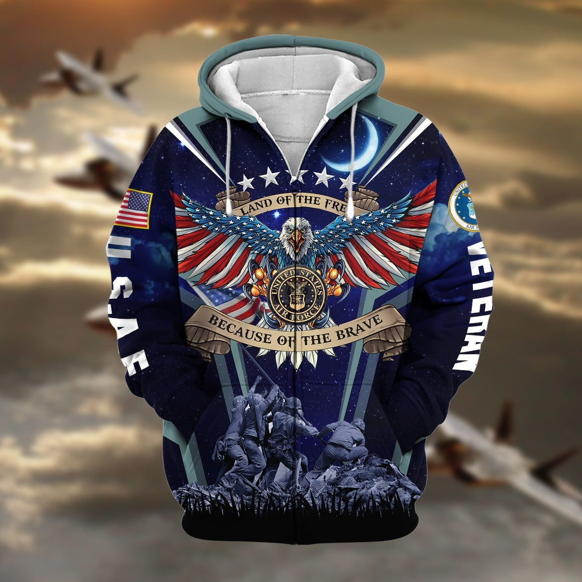 BJ Premium Land Of The Free US Veteran Zip Hoodie