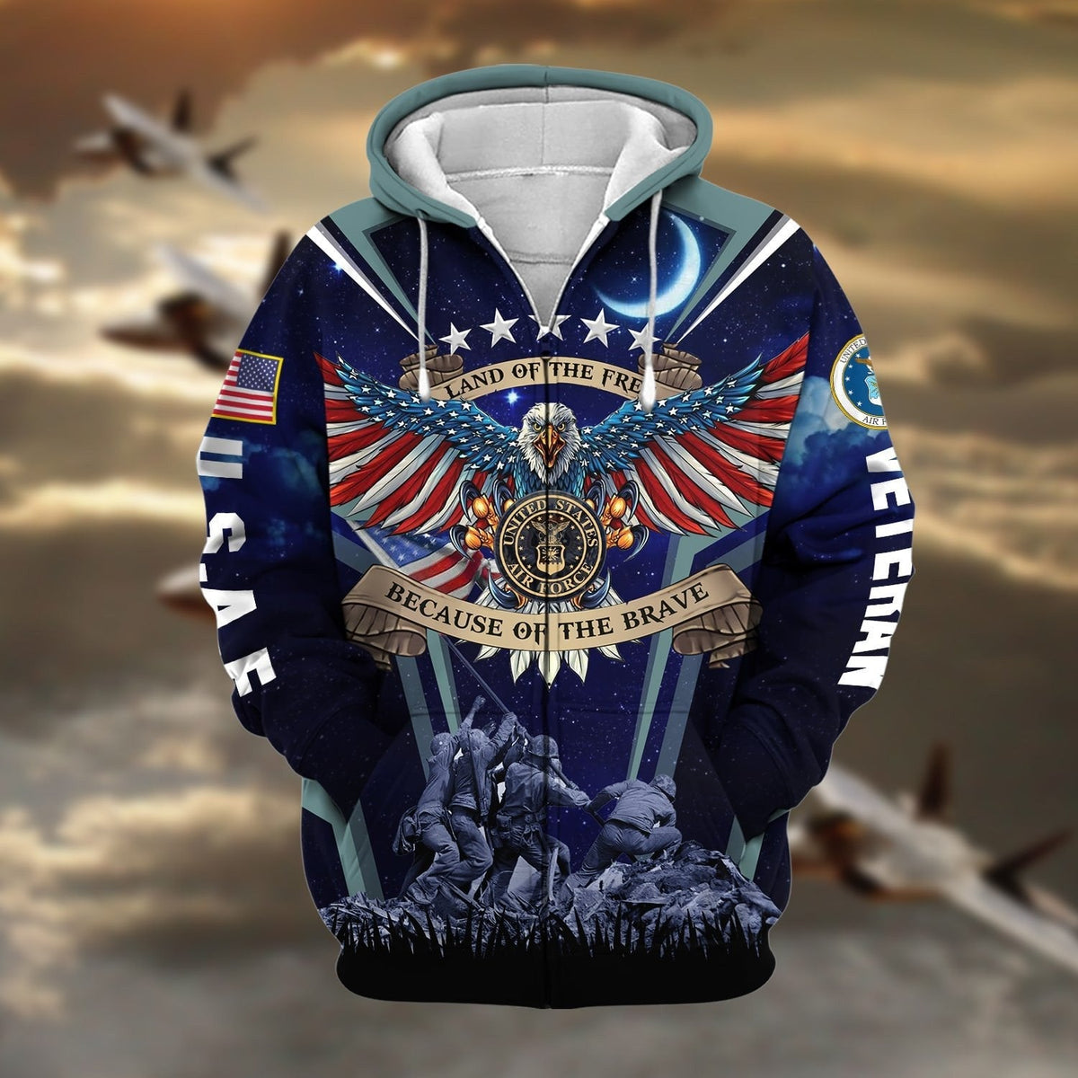 BJ Premium Land Of The Free US Veteran Zip Hoodie