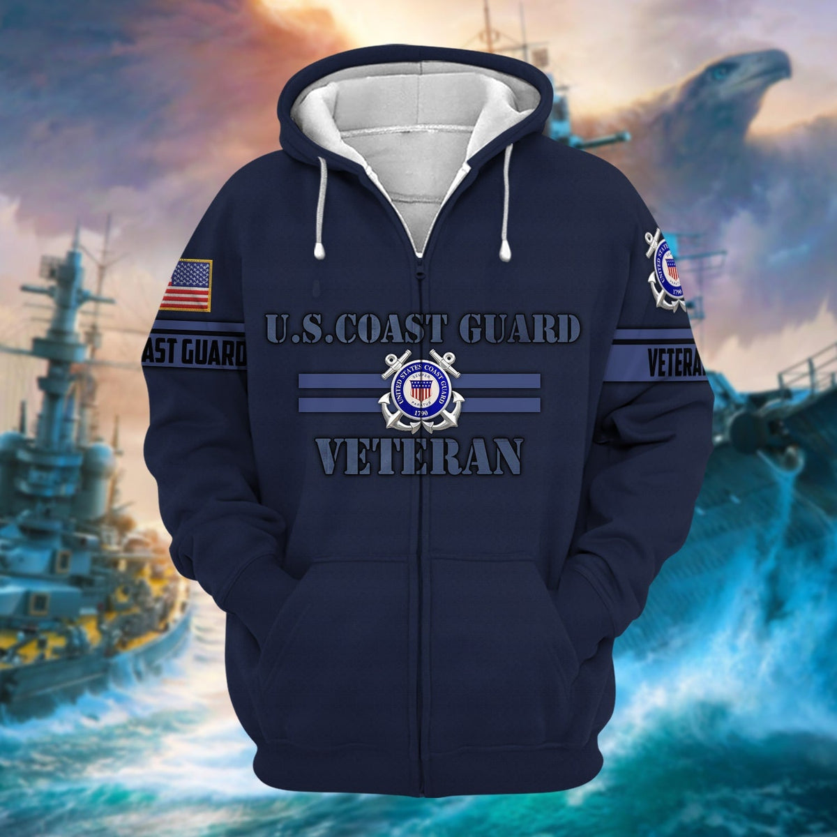 BJ Unique Camo Soldiers US Veteran Zip Hoodie
