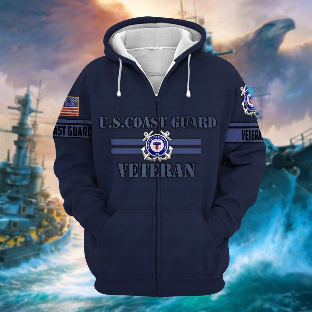 BJ Unique Camo Soldiers US Veteran Zip Hoodie