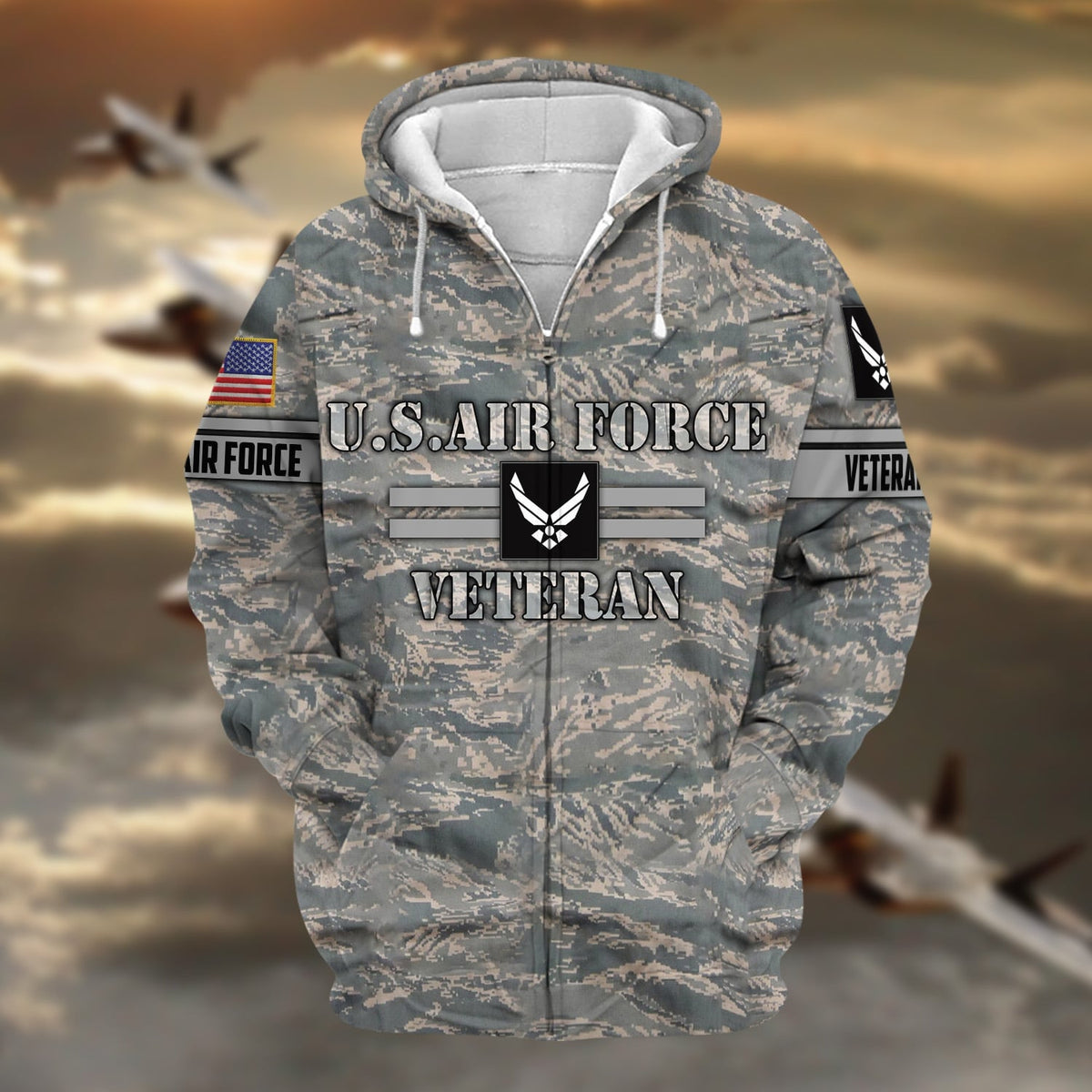 BJ Unique Camo Soldiers US Veteran Zip Hoodie