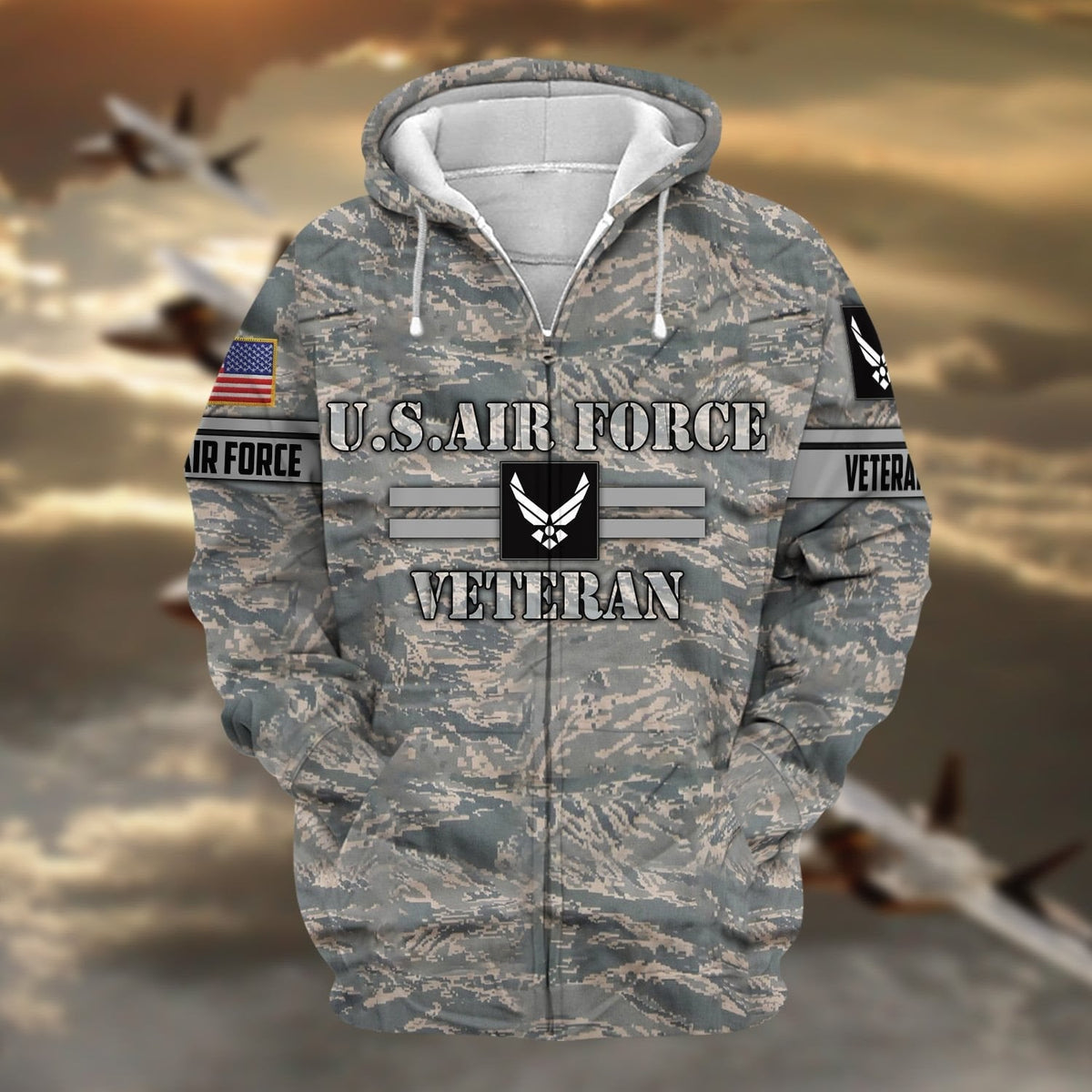 BJ Unique Camo Soldiers US Veteran Zip Hoodie