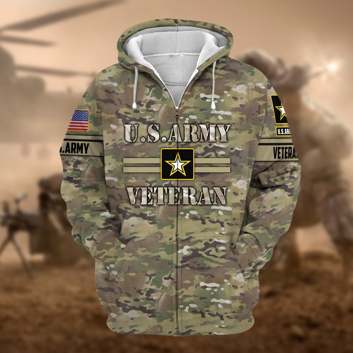 BJ Unique Camo Soldiers US Veteran Zip Hoodie