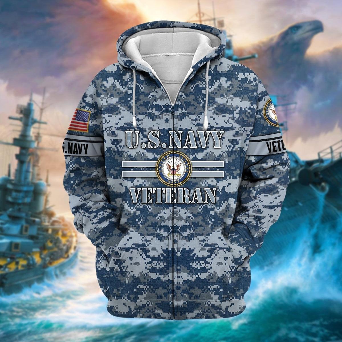 BJ Unique Camo Soldiers US Veteran Zip Hoodie