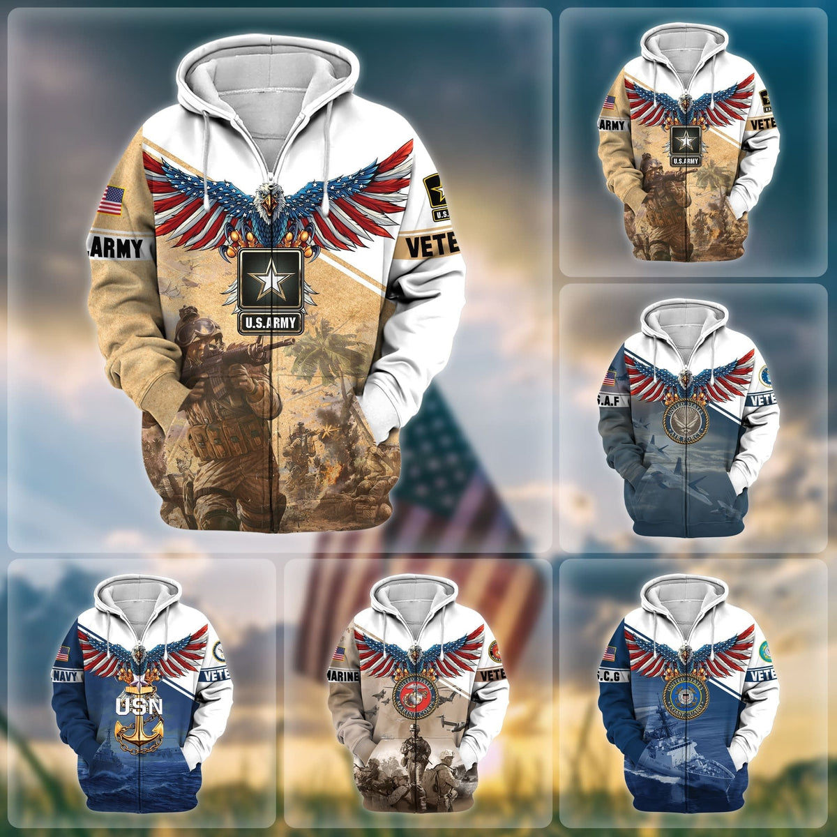 BJ Premium Multiple Services US Veteran Zip Hoodie