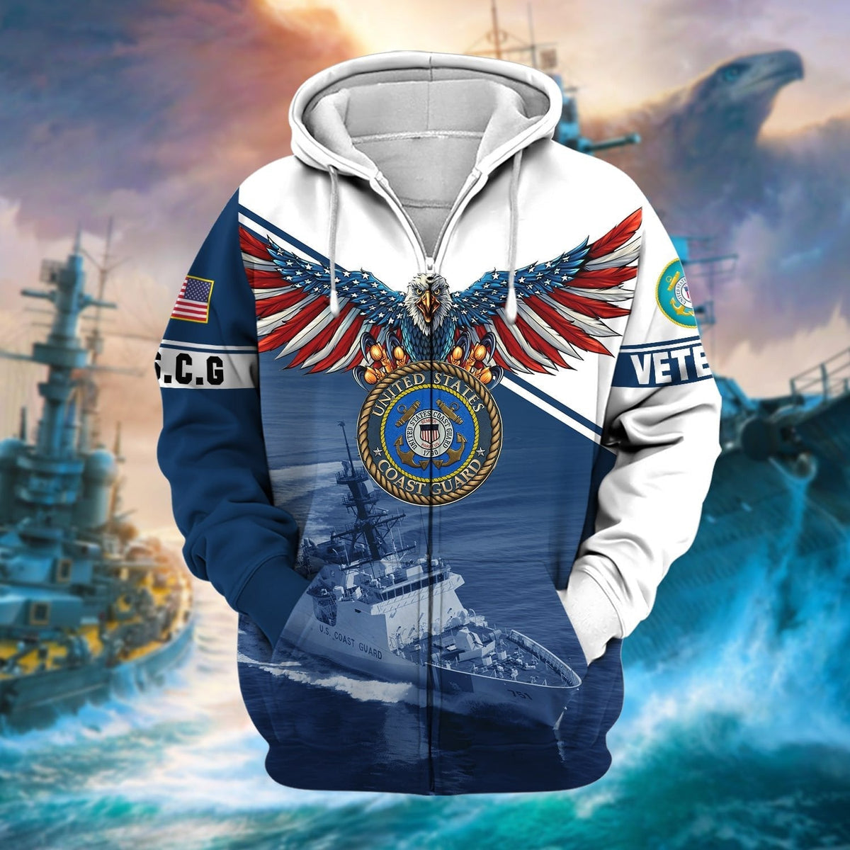 BJ Premium Multiple Services US Veteran Zip Hoodie
