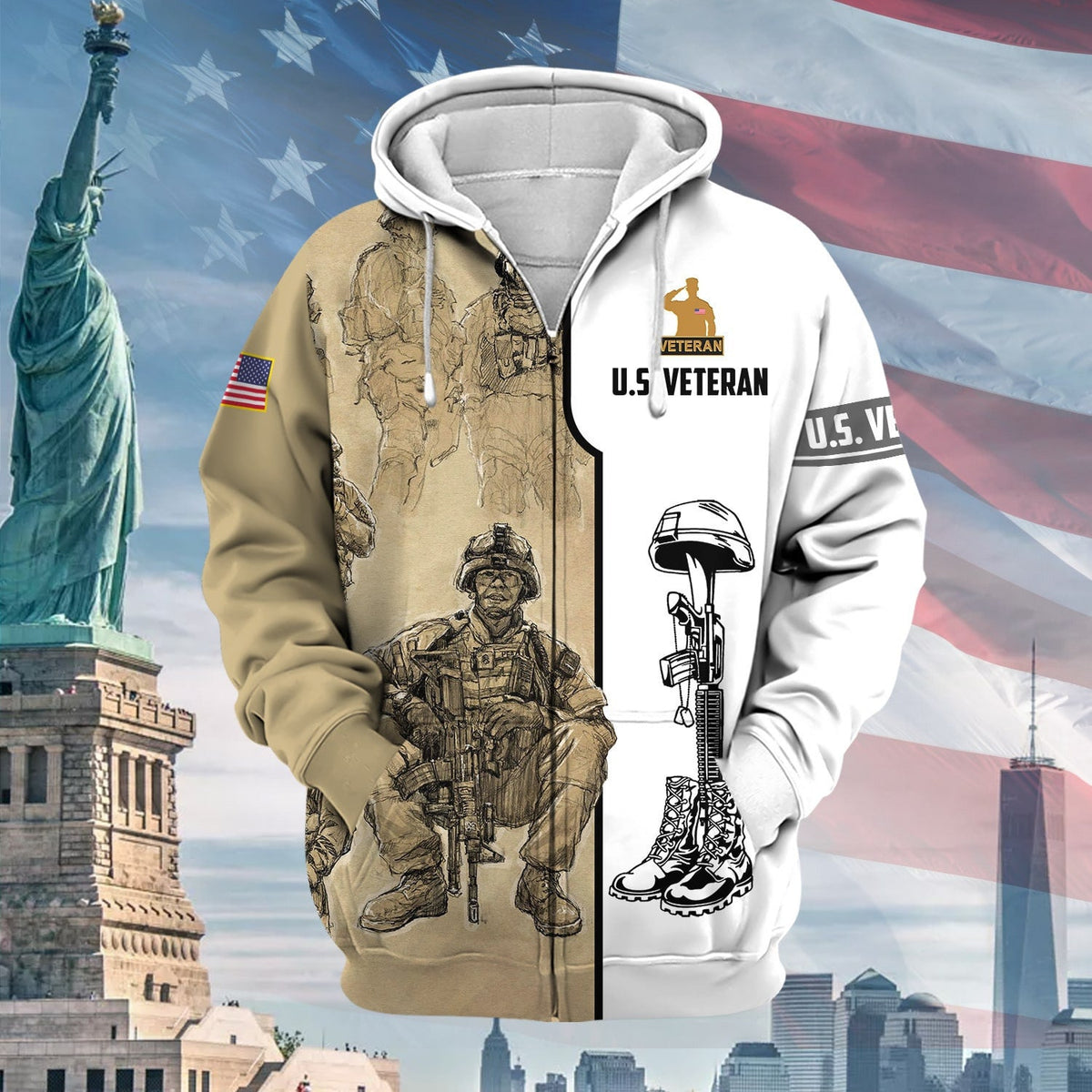 BJ Premium Proudly Served US Veteran Zip Hoodie