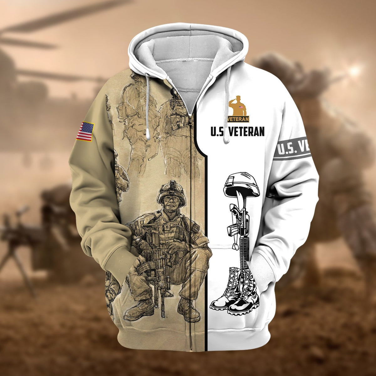 BJ Premium Proudly Served US Veteran Zip Hoodie