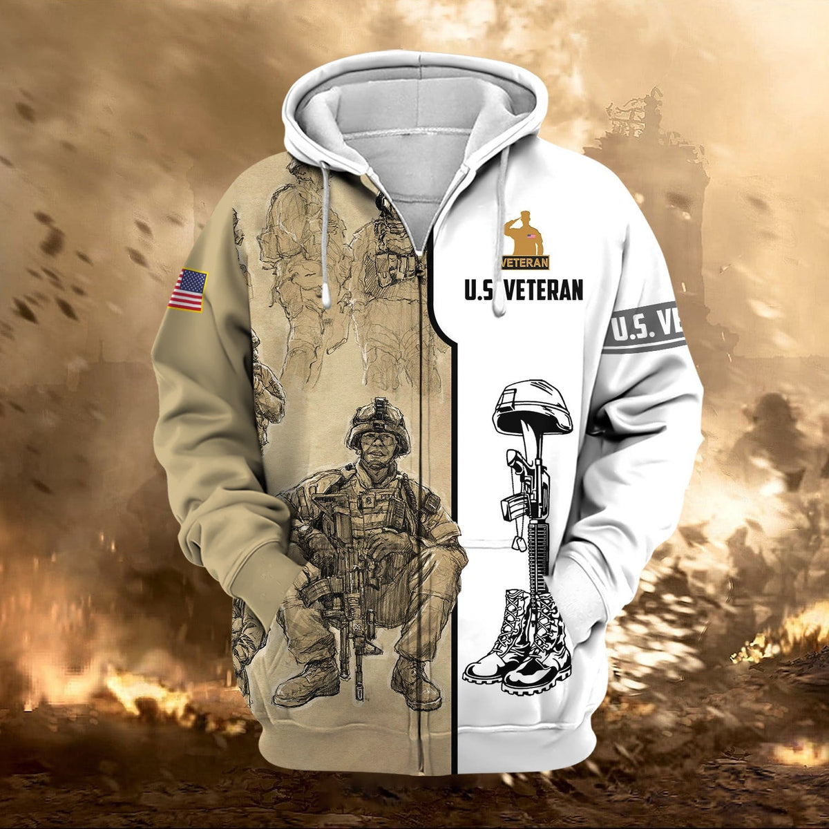 BJ Premium Proudly Served US Veteran Zip Hoodie